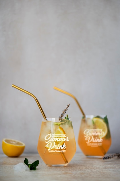 PSD summer drinks glass mockup design