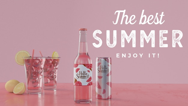 Summer drinks on table with typography