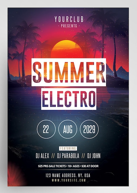 PSD summer electro party flyer design