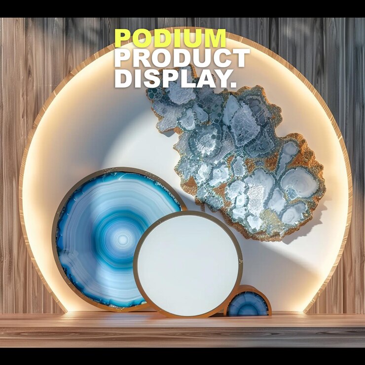 PSD summer elegant and natural podium stage product display mockup for show product presentation