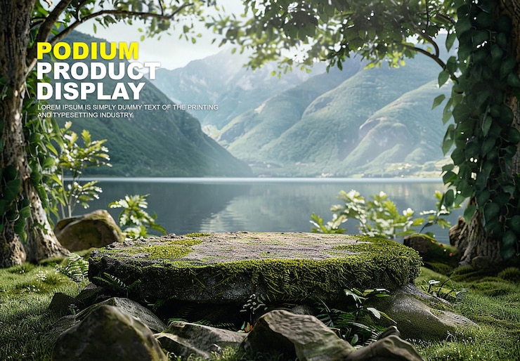 PSD summer elegant and natural podium stage product display mockup for show product presentation