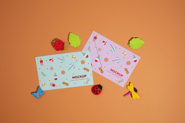 PSD summer envelope mockup with various items