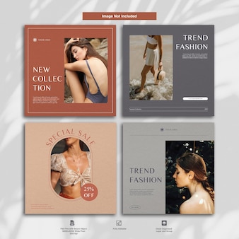 Pacchetto di set di post di instagram per la collezione di moda estiva minimalista