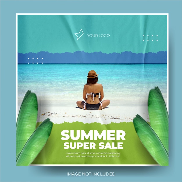 PSD summer fashion sale crumpled paper instagram post feed