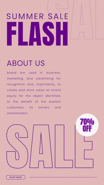 Summer flash sale instagram stories template psd design social media banner tipografia vendita viola