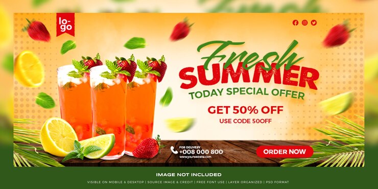 PSD summer food and drink facebook cover page template premium psd