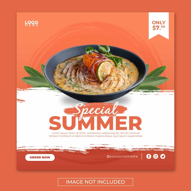 Summer food menu Special menu restaurant post social media banner template