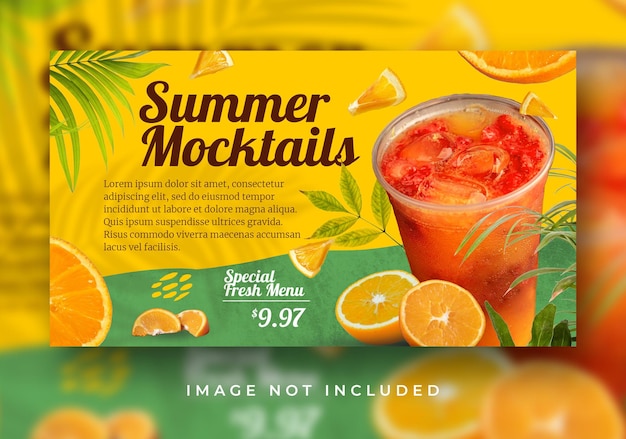 Summer fresh drink special new menu mocktail social media post website landing page banner template'