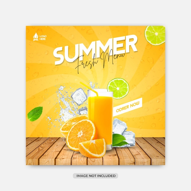 Summer fresh food menu social media or instagram post template