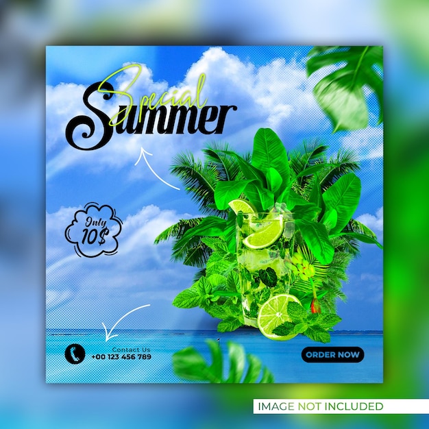 Summer fresh fruit juice drink social media post banner