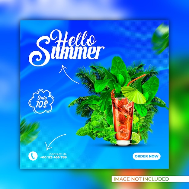 Summer fresh fruit juice drink social media post banner