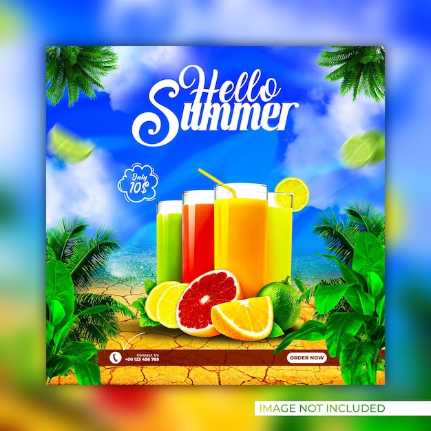 Summer fresh fruit juice drink social media post banner