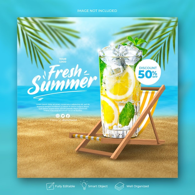 PSD summer fresh menu instagram post banner template