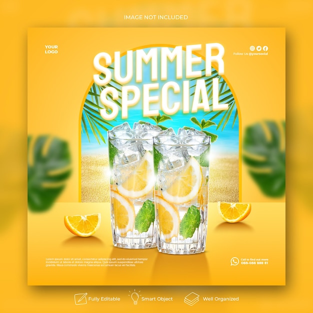 夏の新鮮なメニューInstagram投稿バナーテンプレート