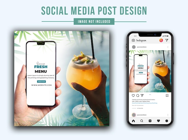 Menu fresco estivo modello di post sui social media quadrato psd