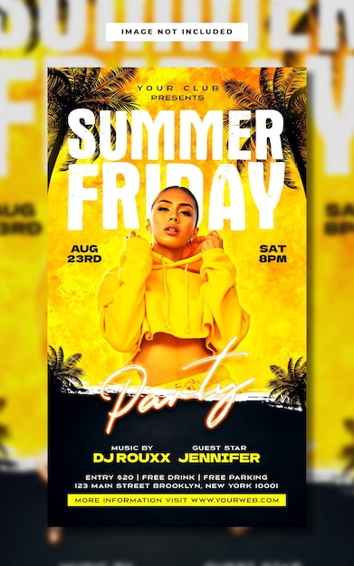 PSD summer friday party flyer instagram story template