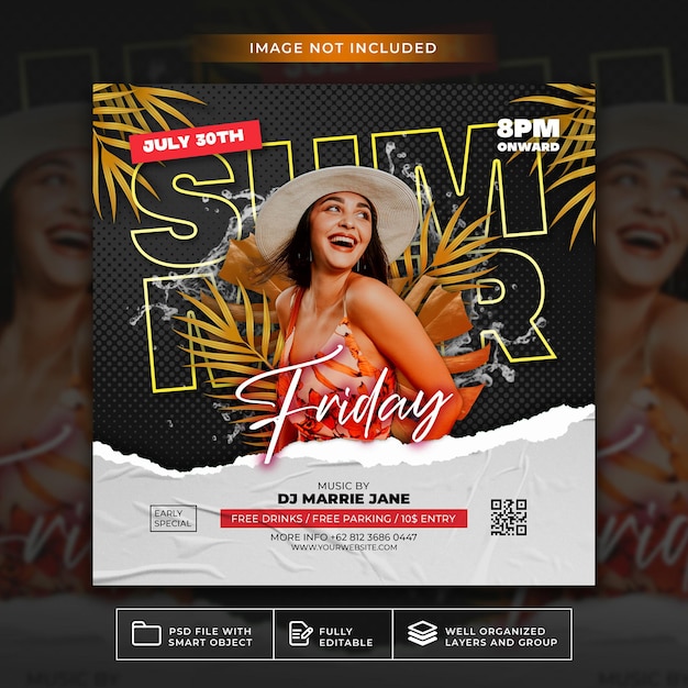 Summer friday party flyer social media post web banner premium psd