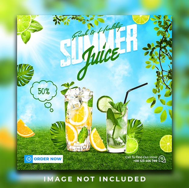 Пост в социальных сетях Summer Fruit Juice и шаблон баннера instagram Дизайн