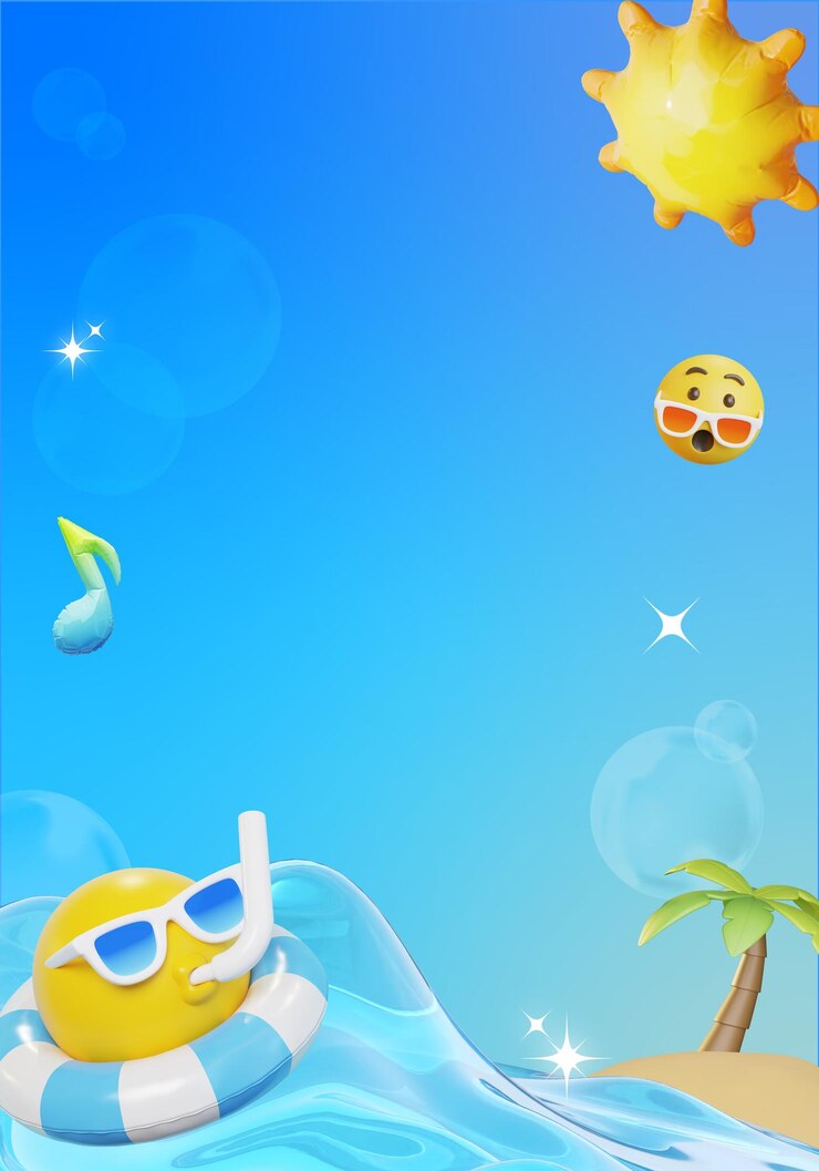 PSD 笑顔のエモジでビーチでの夏の楽しみ