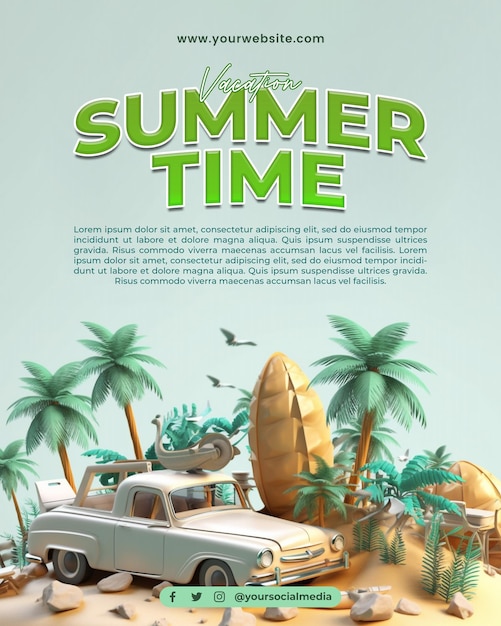 PSD Плакат летних каникул для поста в социальных сетях