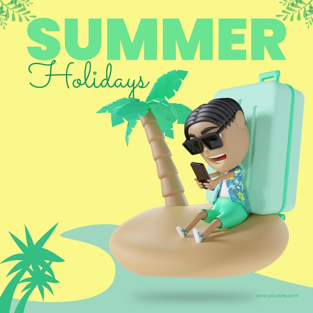 PSD summer holidays instagram post 3d template