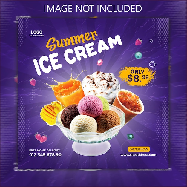 Дизайн поста в социальных сетях summer icecream в instagram