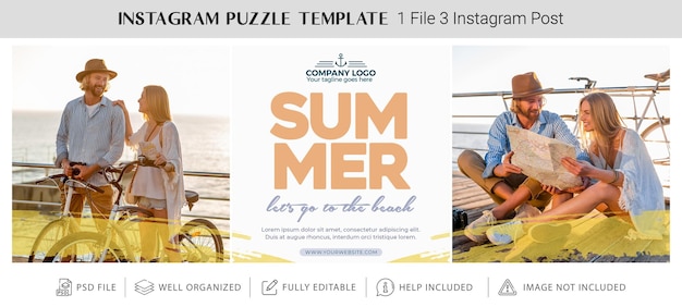 PSD modello di puzzle instagram estivo o collage di banner