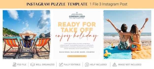 PSD modello o collage di puzzle instagram estivo
