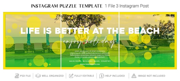 Summer instagram puzzle template or collage