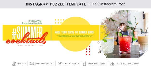 Summer instagram puzzle template or collage