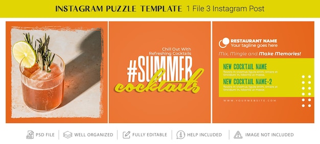 PSD 여름 instagram 퍼즐 템플릿 또는 콜라주