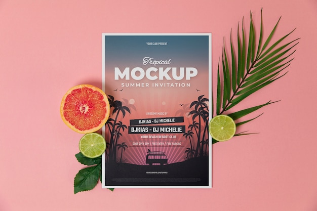 PSD mockup di invito estivo con ingredienti