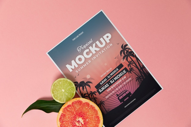 PSD mockup di invito estivo con ingredienti