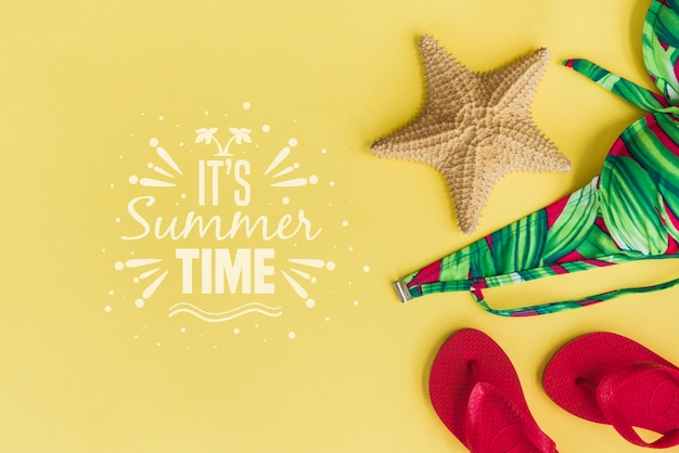 Summer lettering background with flip flops