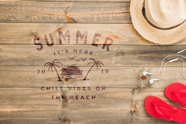 Summer lettering background with flip flops