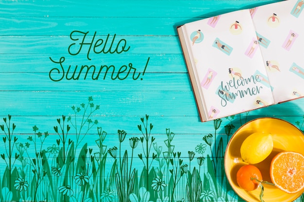 PSD summer lettering background with fruit