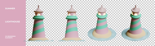 Summer lighthouse tower 3d rendering elements