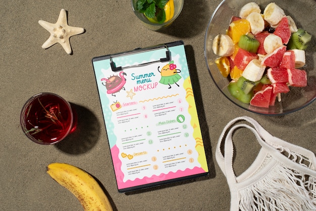 PSD design del mockup del menu estivo