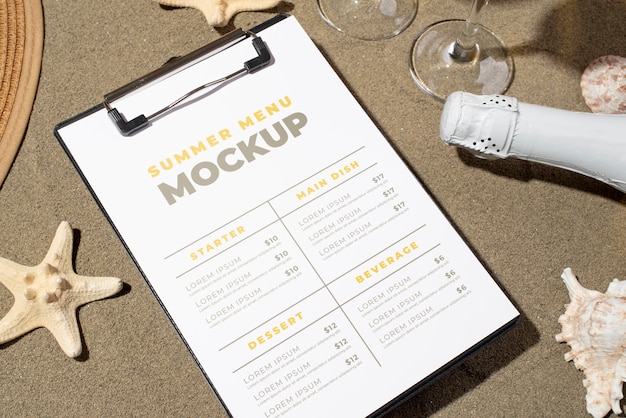 PSD design del mockup del menu estivo