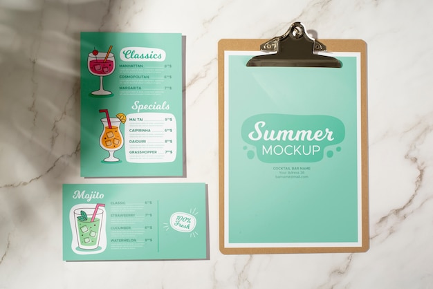 PSD design del mockup del menu estivo