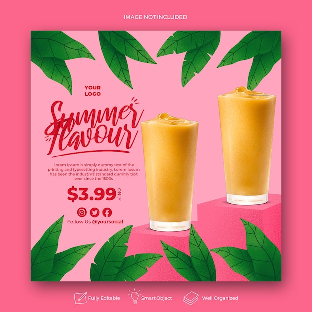 Summer menu promotion social media instagram post banner template