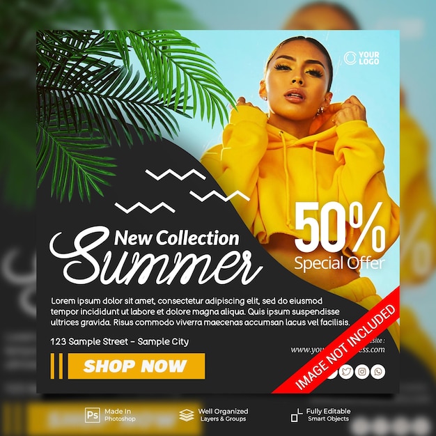 Summer new collection sale for promotion social media instagram post feed banner template