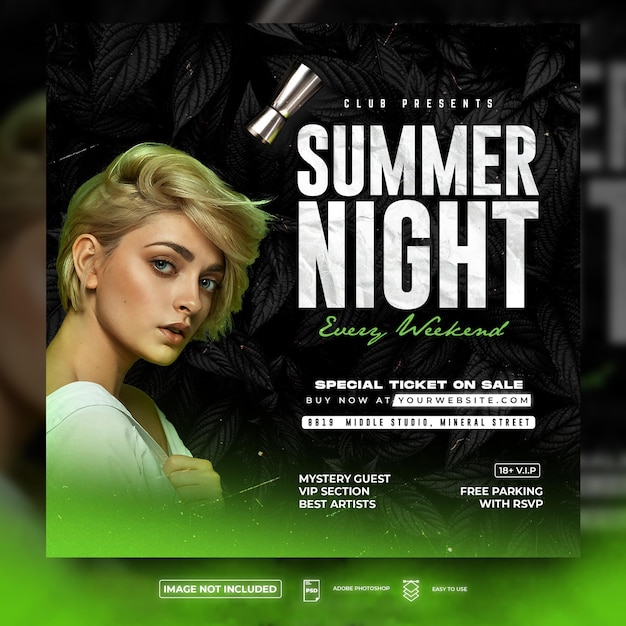 Summer Night Club Music Party Flyer Square Flyer Szablon