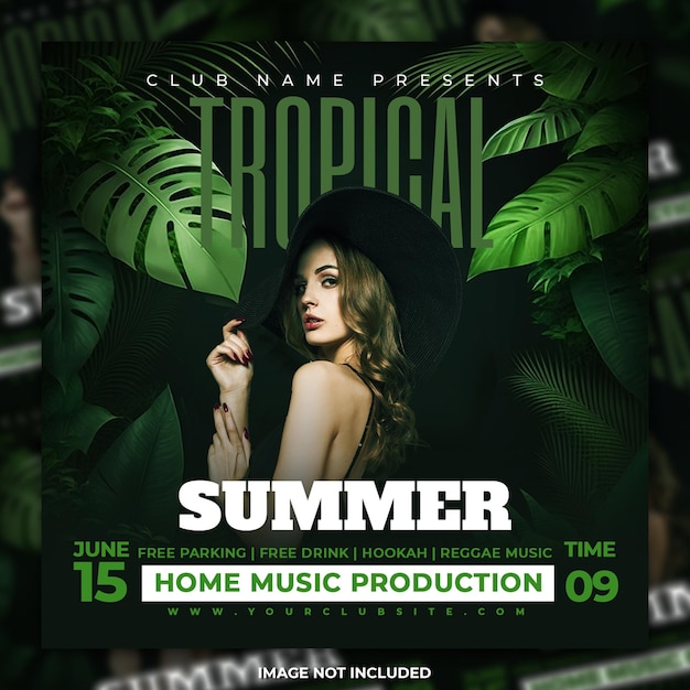 PSD summer night club party flyer social media post template