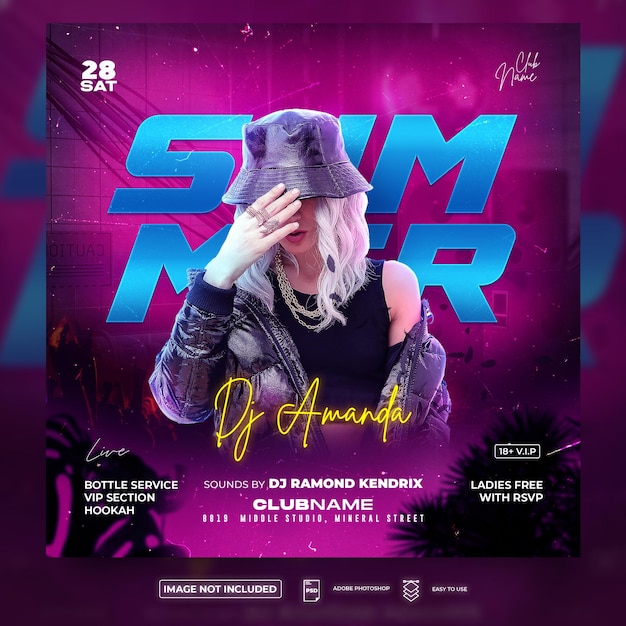 Summer night club party flyer square flyer template