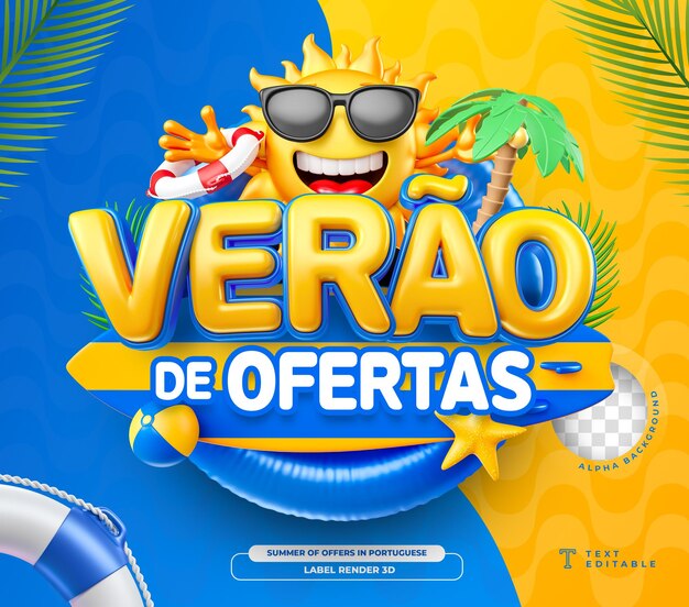 PSD summer of offers label in brazilian portuguese for composing marketing templates