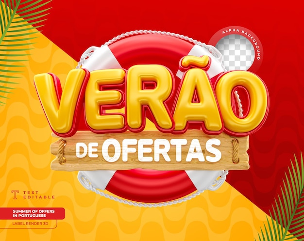 PSD summer of offers label in brazilian portuguese for composing marketing templates