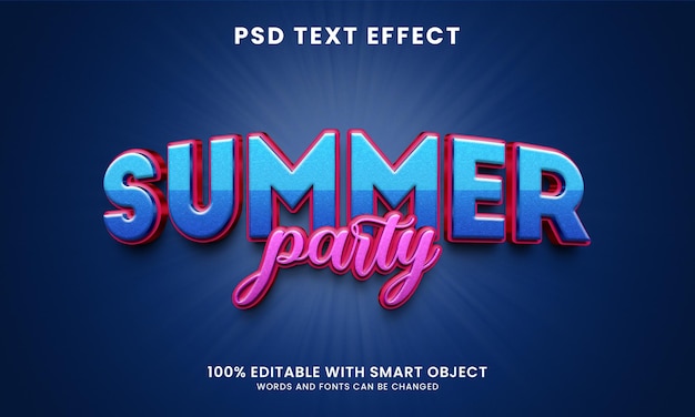 Летняя вечеринка 3d текстовый эффект в стиле
