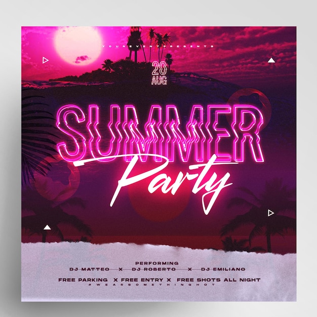 PSD summer party beach night event instagram flyer design