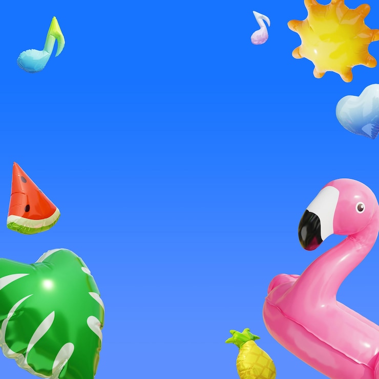 PSD summer party celebration with inflatable decorations